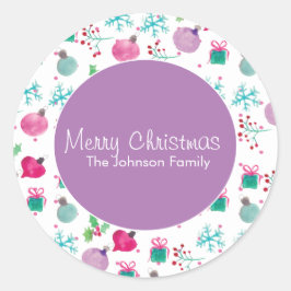 水彩クリスマスをテーマにしたハンドパター絵を描ン ラウンドシール