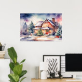 水彩クリスマスアート ポスター (ホームオフィス)