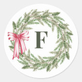 水彩クリスマスイニシャルリース封筒用シール ラウンドシール (正面)