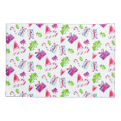 水彩クリスマスイラストレーションギフトボックスホリー 枕カバー (裏面)