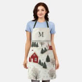 水彩クリスマスウィンターエプモノグラムのロン エプロン (着用した状態)
