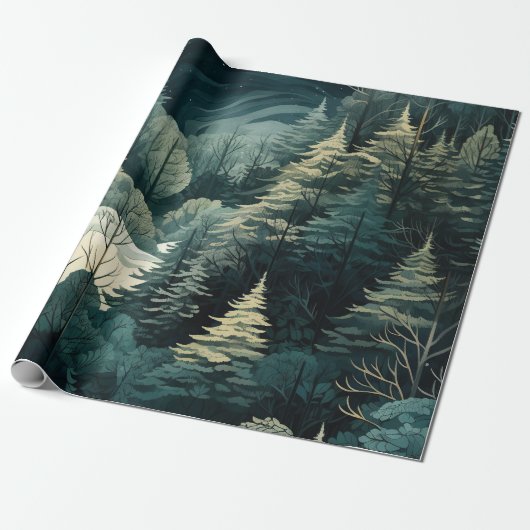 水彩クリスマスウィンターフォレスト ラッピングペーパー (アンロールド)