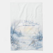 水彩クリスマスウィンターワンダーランド キッチンタオル (縦)