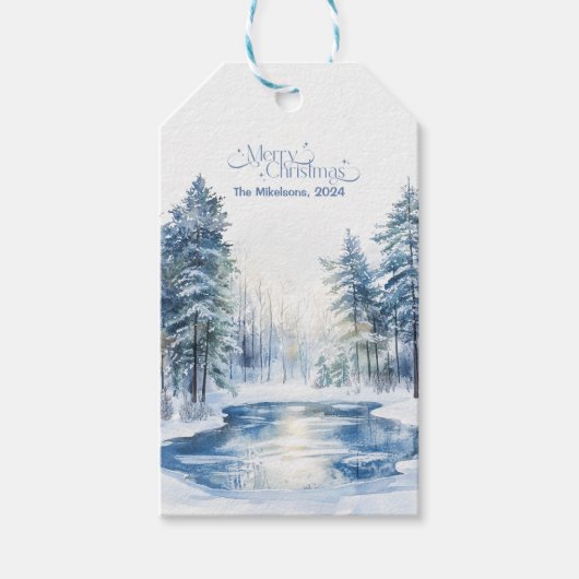 水彩クリスマスウィンターワンダーランド ギフトタグ (正面)