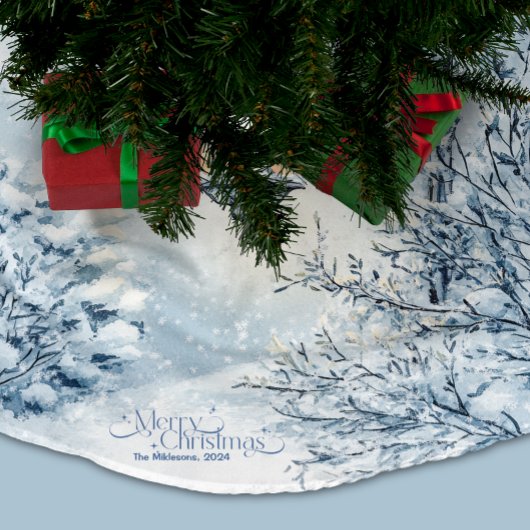 水彩クリスマスウィンターワンダーランド ブラッシュドポリエステルツリースカート