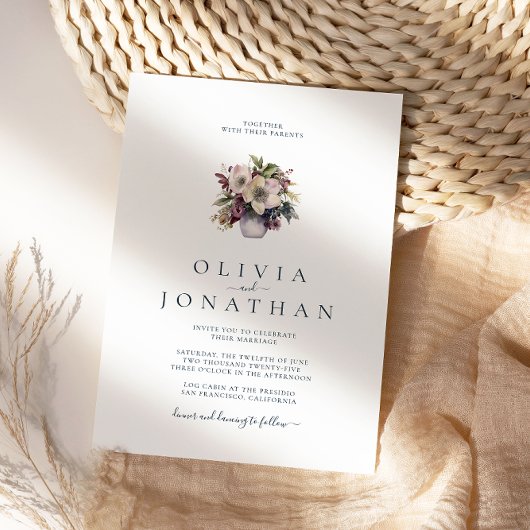 水彩クリスマスウィンター結婚フローラ 招待状