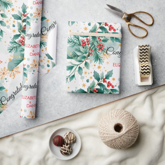 水彩クリスマスウェディングラッピングペーパー ラッピングペーパー (クラフト)