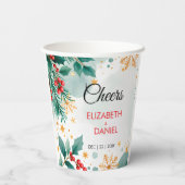 水彩クリスマスウェディング ホリー 紙コップ (裏面)