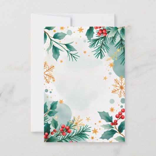 水彩クリスマスウェディングRSVPカード – Holly 出欠カード (裏面)