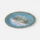 水彩クリスマスウッドランドパーソナライズされた冬 ペーパープレート (アングル)