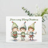 水彩クリスマスエルフに追加テキスト シーズンカード (スタンド正面)