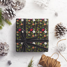 水彩クリスマスエレガントフローラ葉 ラッピングペーパー