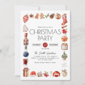 水彩クリスマスエレメント ディナーパーティー 招待状 (正面)