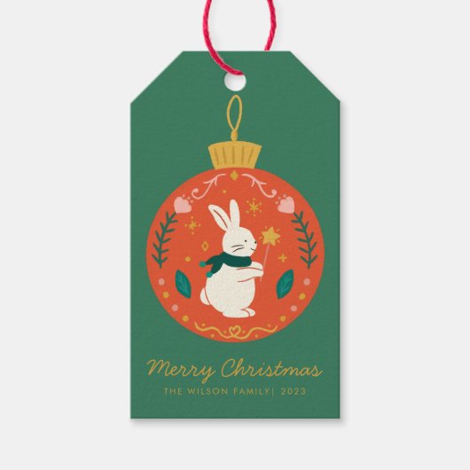 水彩クリスマスオーナメントうさぎ ギフトタグ (正面)
