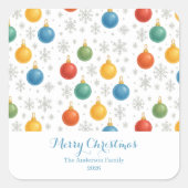 水彩クリスマスオーナメントとスノーフレーク -  スクエアシール (正面)