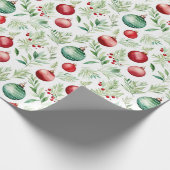 水彩クリスマスオーナメントとヤドリギ ラッピングペーパー (角)