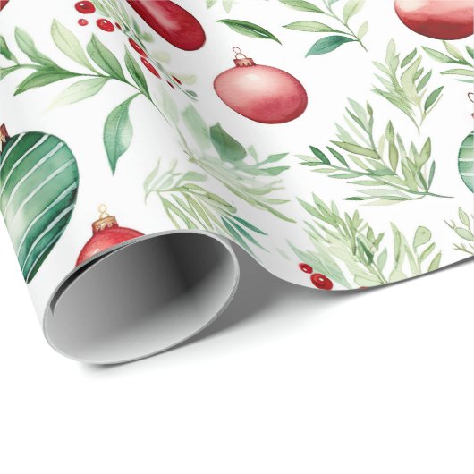 水彩クリスマスオーナメントとヤドリギ ラッピングペーパー (ロールコーナー)
