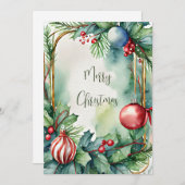 水彩クリスマスオーナメントカスタム シーズンカード (正面/裏面)