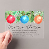 水彩クリスマスオーナメントツリーのトリミングパーティー アクリル招待状 (インサイチュ (ポータブル))