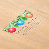 水彩クリスマスオーナメントツリーのトリミングパーティー アクリル招待状 (レイダウン)