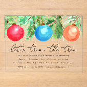 水彩クリスマスオーナメントツリーのトリミングパーティー アクリル招待状 (正面)