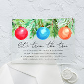 水彩クリスマスオーナメントツリーのトリミングパーティー アクリル招待状