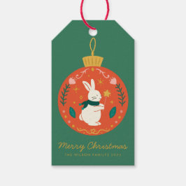 水彩クリスマスオーナメントバニー ギフトタグ