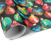 水彩クリスマスオーナメントパターン(黒) ラッピングペーパー (ロールコーナー)