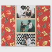 水彩クリスマスオーナメントフォトコラージュ赤 ラッピングペーパー (フラット)