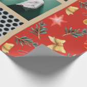 水彩クリスマスオーナメントフォトコラージュ赤 ラッピングペーパー (角)