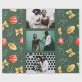 水彩クリスマスオーナメントフォトコラージンググリーン ラッピングペーパー (フラット)