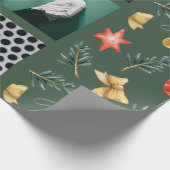水彩クリスマスオーナメントフォトコラージンググリーン ラッピングペーパー (角)