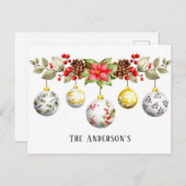水彩クリスマスオーナメントポインセチアカスタム ポストカード (正面/裏面)