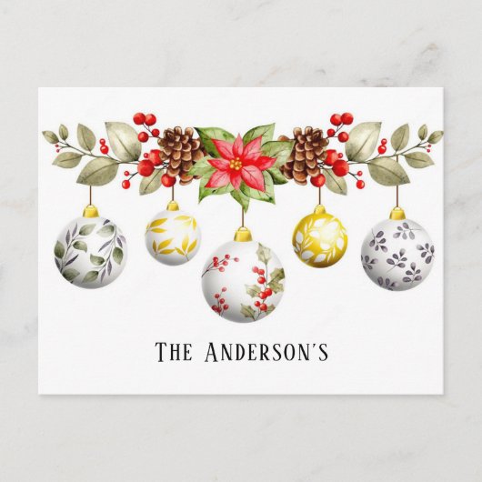 水彩クリスマスオーナメントポインセチアカスタム ポストカード (正面)