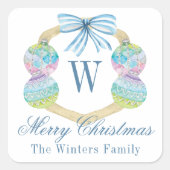 水彩クリスマスオーナメントモノグラムクレスト スクエアシール (正面)