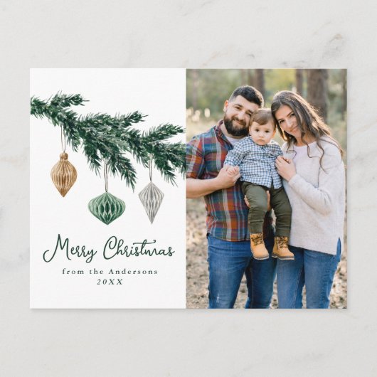 水彩クリスマスオーナメント写真 シーズンポストカード (正面)