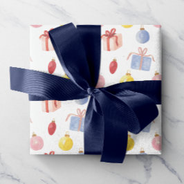 水彩クリスマスオーナメント&ギフト ラッピングペーパー