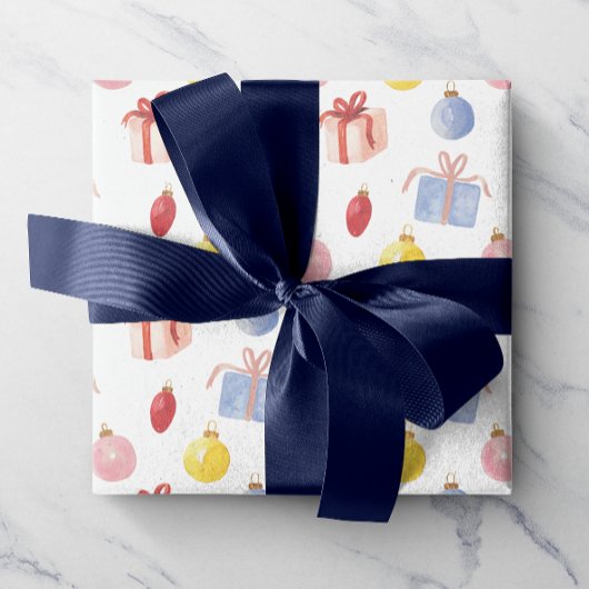 水彩クリスマスオーナメント&ギフト ラッピングペーパー