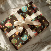 水彩クリスマスオーナメント ブラウン ホリデー ラッピングペーパー