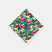 水彩クリスマスオーナメント、赤とティール(緑がかった色)緑 スタンダードカクテルナプキン (角)