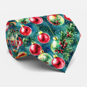 水彩クリスマスオーナメント、赤とティール（緑がかった色）緑 ネクタイ (ロール)