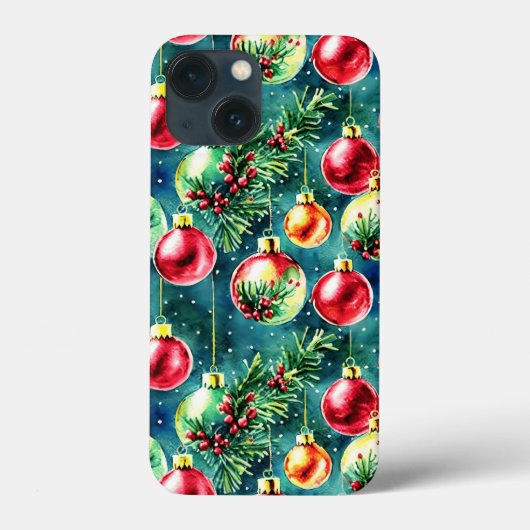 水彩クリスマスオーナメント、赤とティール(緑がかった色)緑 Case-Mate iPhoneケース (裏面)