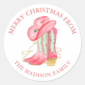 水彩クリスマスカウボーイブーツ差出人住所 ラウンドシール (正面)