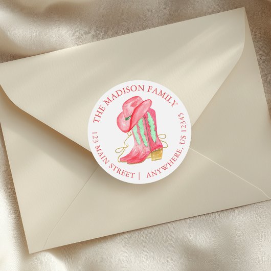 水彩クリスマスカウボーイブーツ差出人住所 ラウンドシール