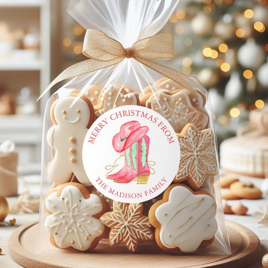 水彩クリスマスカウボーイブーツ差出人住所 ラウンドシール