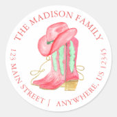 水彩クリスマスカウボーイブーツ差出人住所 ラウンドシール (正面)