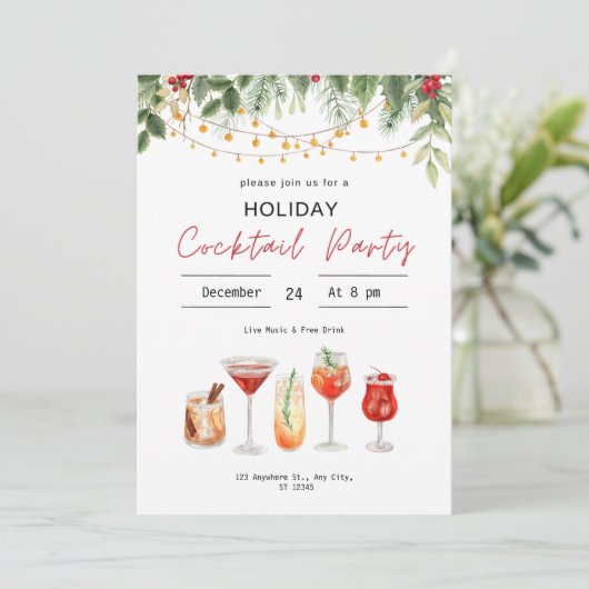 水彩クリスマスカクテルクリスマスドリンク 招待状 (スタンド正面)