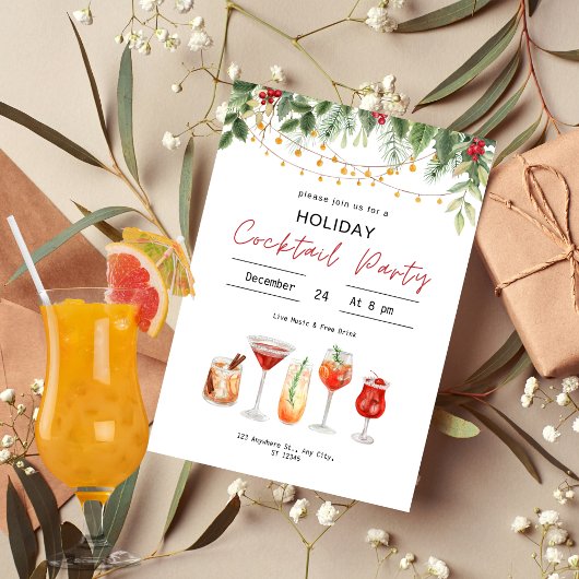 水彩クリスマスカクテルクリスマスドリンク 招待状