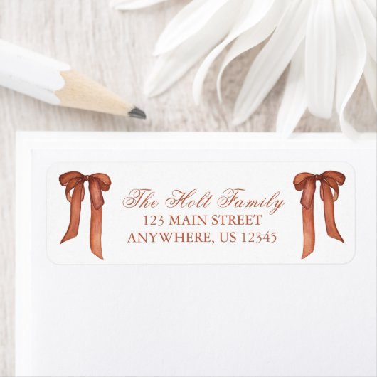 水彩クリスマスカッパーボウ差出人住所 ラベル (インサイチュ)