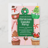 水彩クリスマスカップケーキデコレーション パーティー 招待状 (正面)